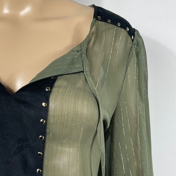 Cato  Navy Green See Through Blouse - Picture 9 of 10